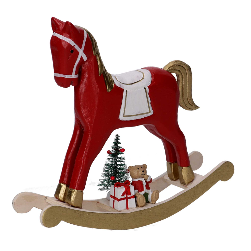 Cavallo a dondolo legno oro e rosso cm 22,5x6h22