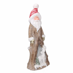 Babbo natale resina tronco innevato conled marrone cm 23,5x16,5h58