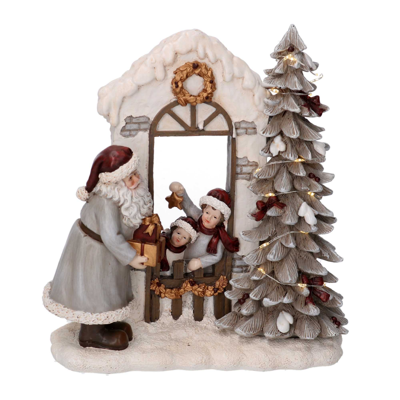 Statua resina babbo natale e bambini grigio con led cm 22x9,5h22,5