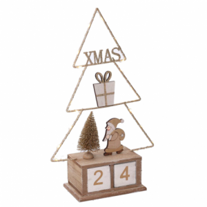 Calendario legno albero oro con led cm 18x7,5h31