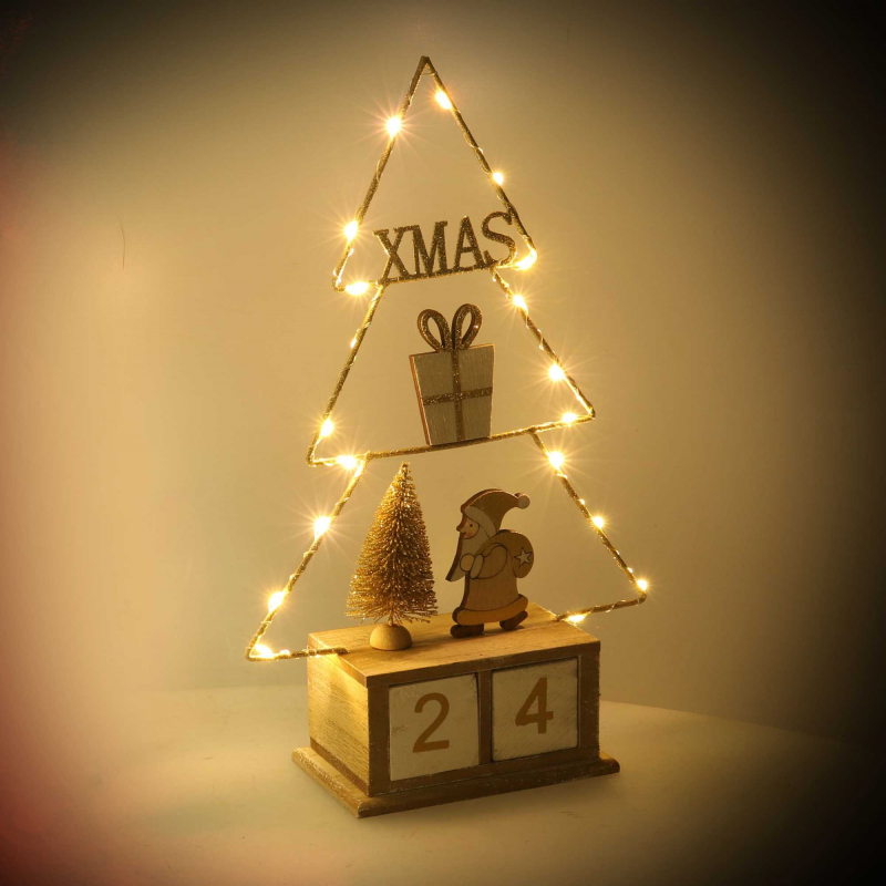 Calendario legno albero oro con led cm 18x7,5h31