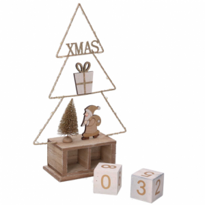 Calendario legno albero oro con led cm 18x7,5h31