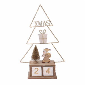 Calendario legno albero oro con led cm 18x7,5h31