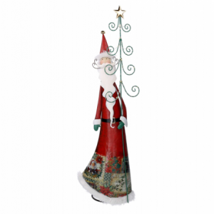 Babbo natale metallo con albero rosso con led cm 29,2x14h84,5