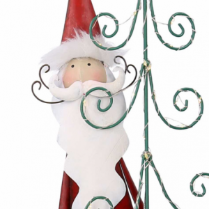 Babbo natale metallo con albero rosso con led cm 29,2x14h84,5