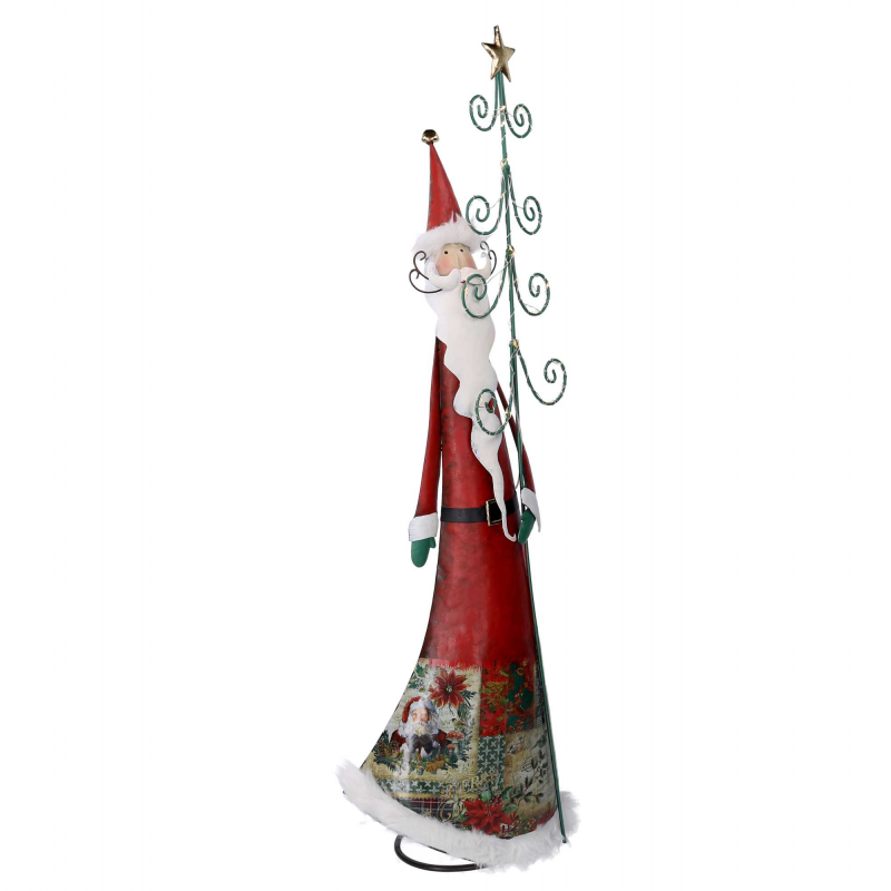 Babbo natale metallo con albero rosso con led cm 29,2x14h84,5