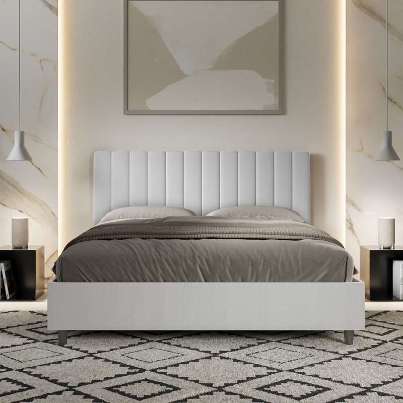 Letto Matrimoniale 160x200 cm struttura bianco frassino testata Kaia