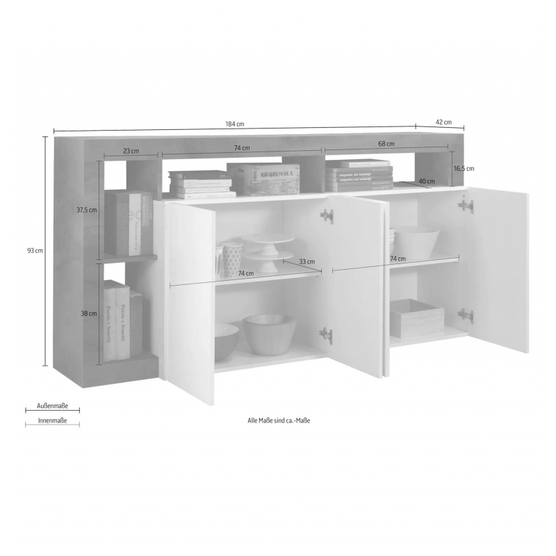 Madia Mogol 4 ante bianco lucido ossido 184x42x93H