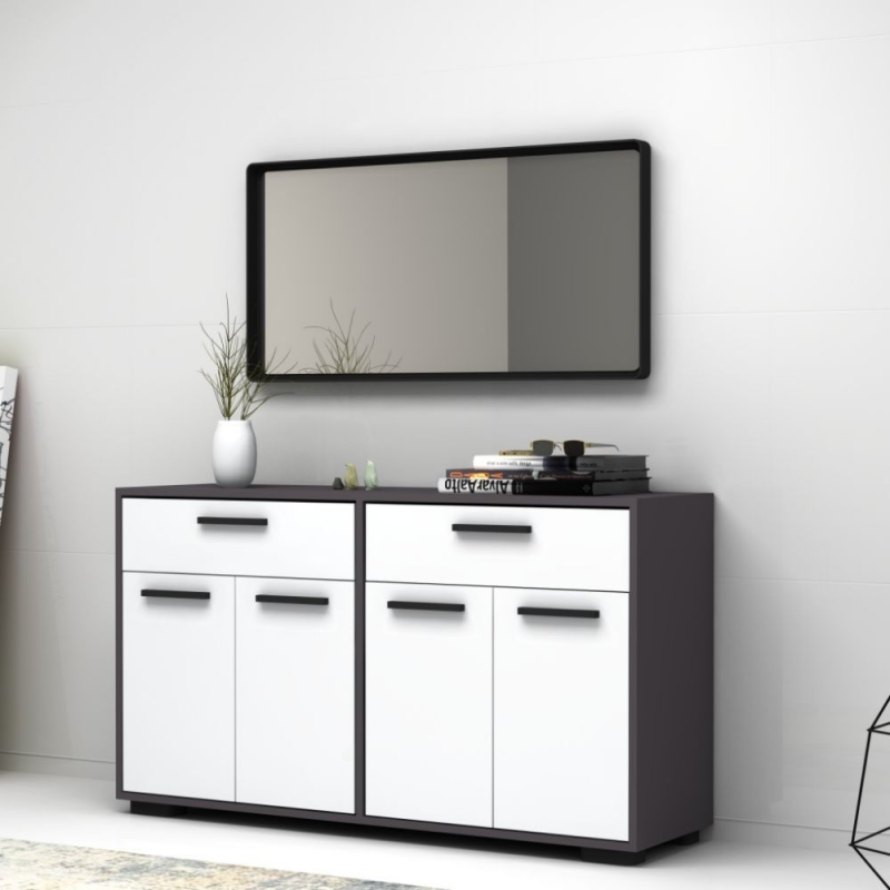 Credenza madia Truva 4 ante e 2 cassetti 140 cm grigio bianco