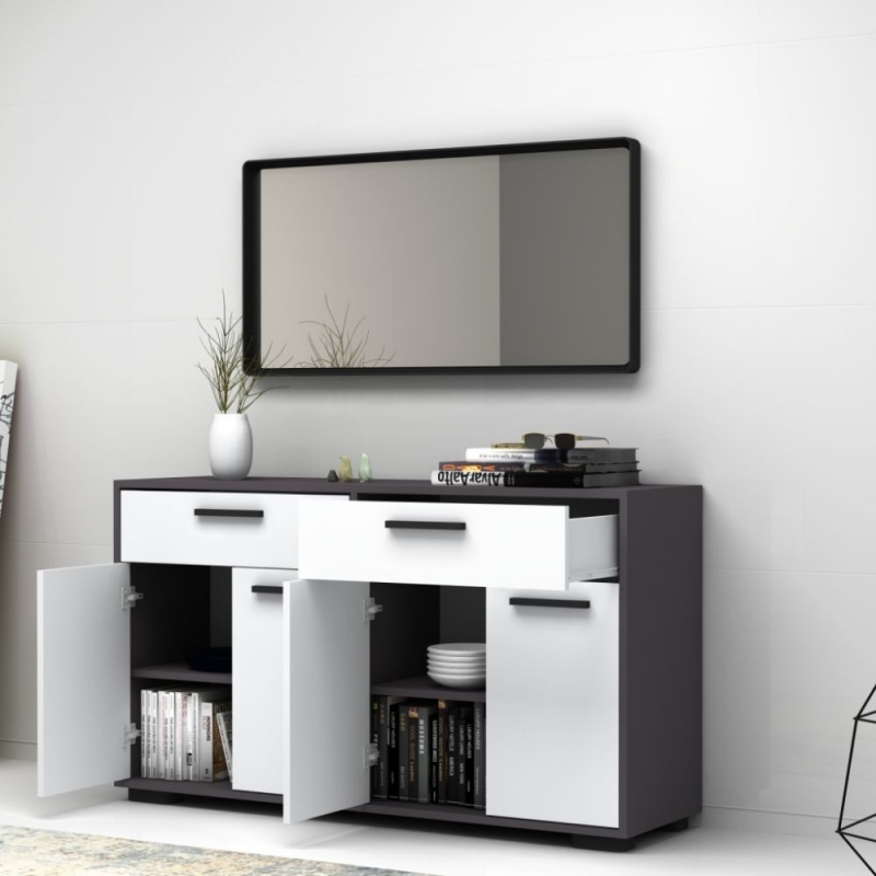 Credenza madia Truva 4 ante e 2 cassetti 140 cm grigio bianco