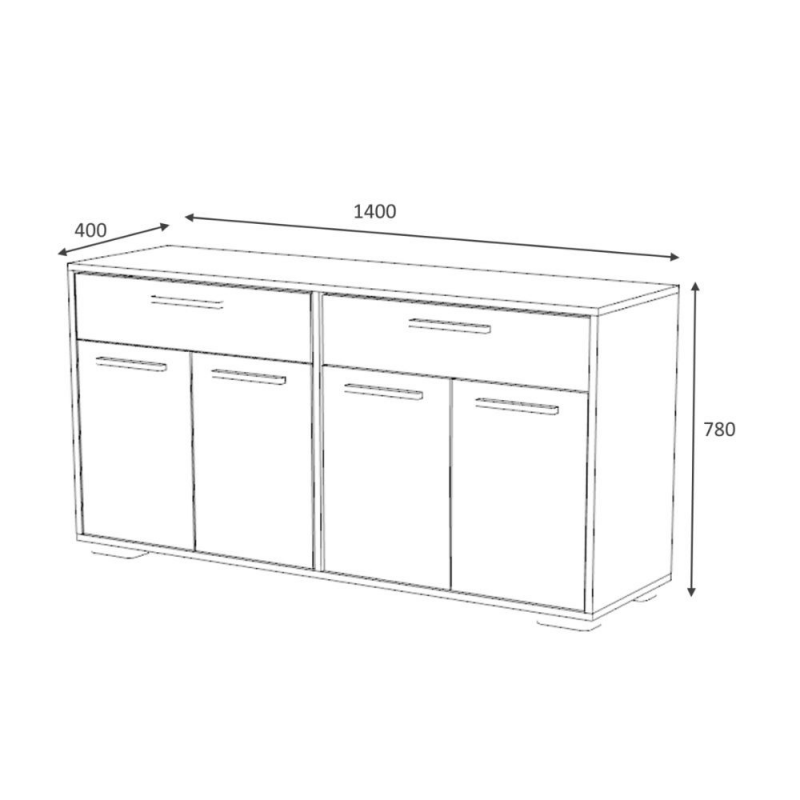 Credenza madia Truva 4 ante e 2 cassetti 140 cm grigio bianco