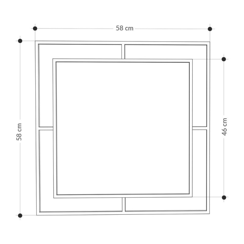 Specchio quadrato Corner con doppia cornice in metallo nero