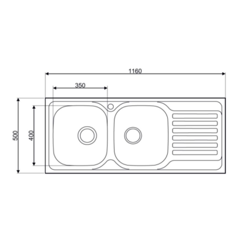 Lavello incasso cucina MP1162DX acciaio116x50 cm due vasche e gocciolatoio destro