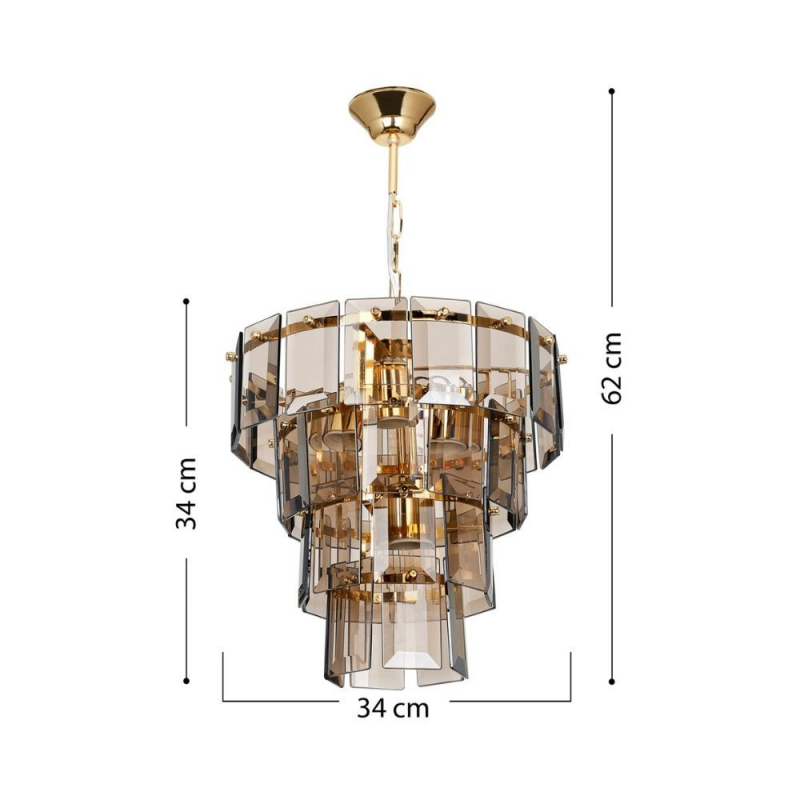 Lampada da soffitto a 4 luci Falez MDL3829 vetro fumè e oro