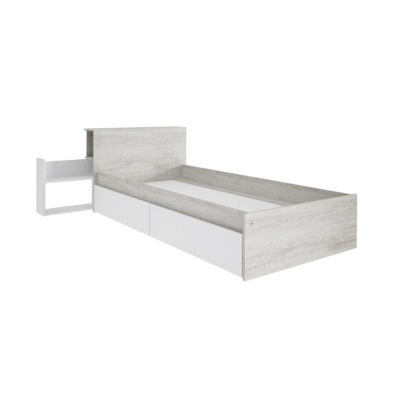 Letto singolo 1666 bianco vintage e bianco con comodino estraibile